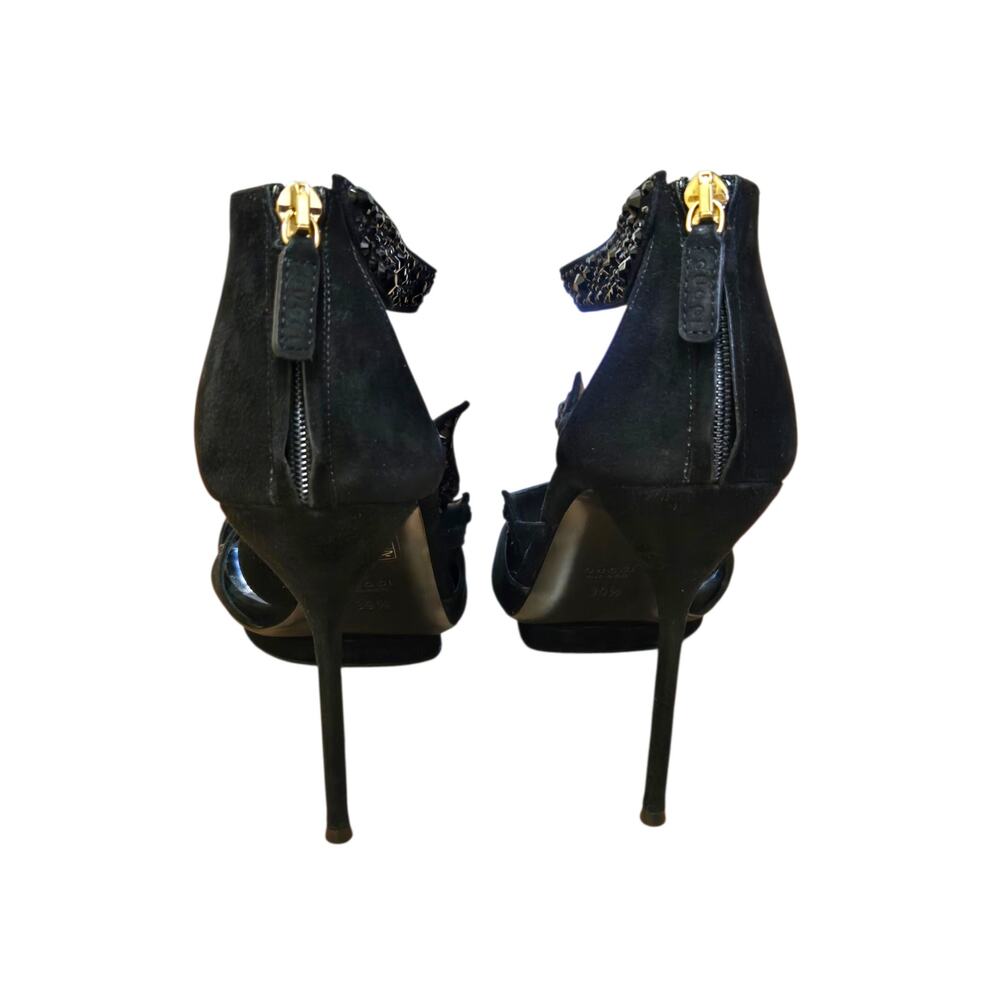 Gucci Black Crystal Embellished Suede Rachel Strappy Sandals IT 39.5 / US 9.5 - Picture 5 of 11